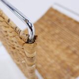 Chrome metal magazine rack with woven banana leaves