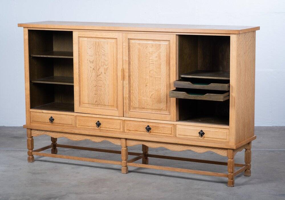 Brutalist Oak Sideboard attributed to Henning Kjærnulf, Denmark, 1960s