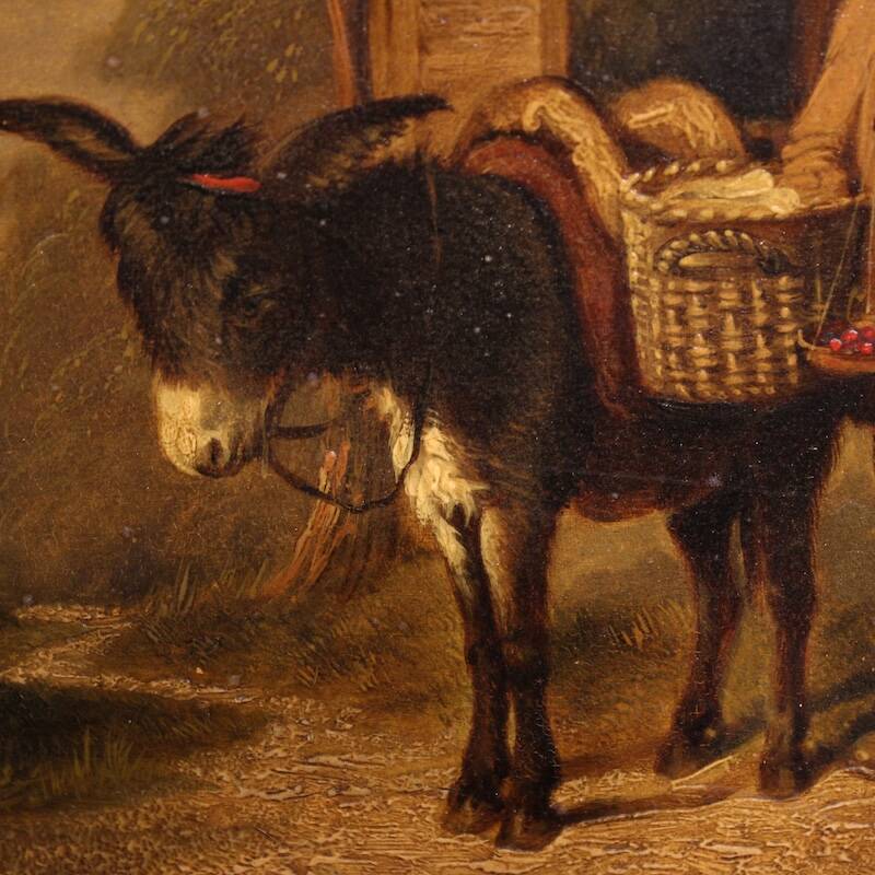Peinture anglaise antique d'une scène de genre rural datée de 1866