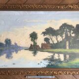 "calm water in holland": large pastel signed "ger van vliet"