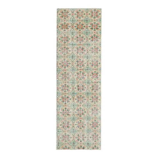 1970s vintage Turkish Oushak handmade wool cotton beige runner rug 85x270