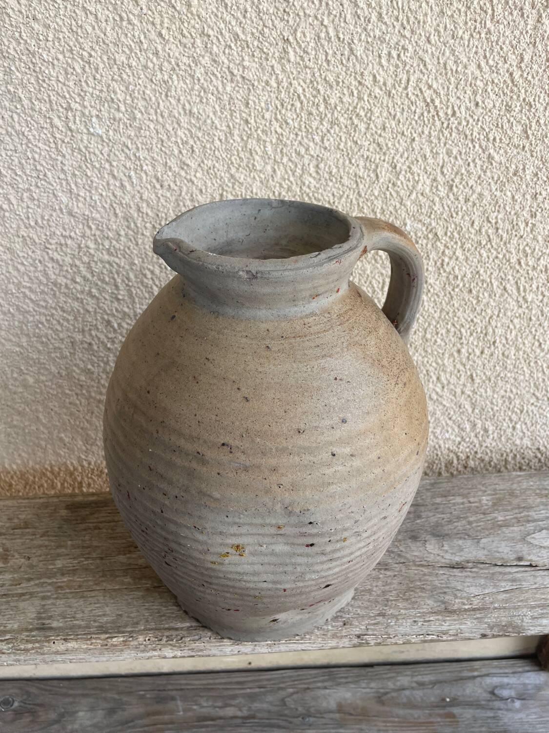 Antique small stoneware wine jug French wine oil ca