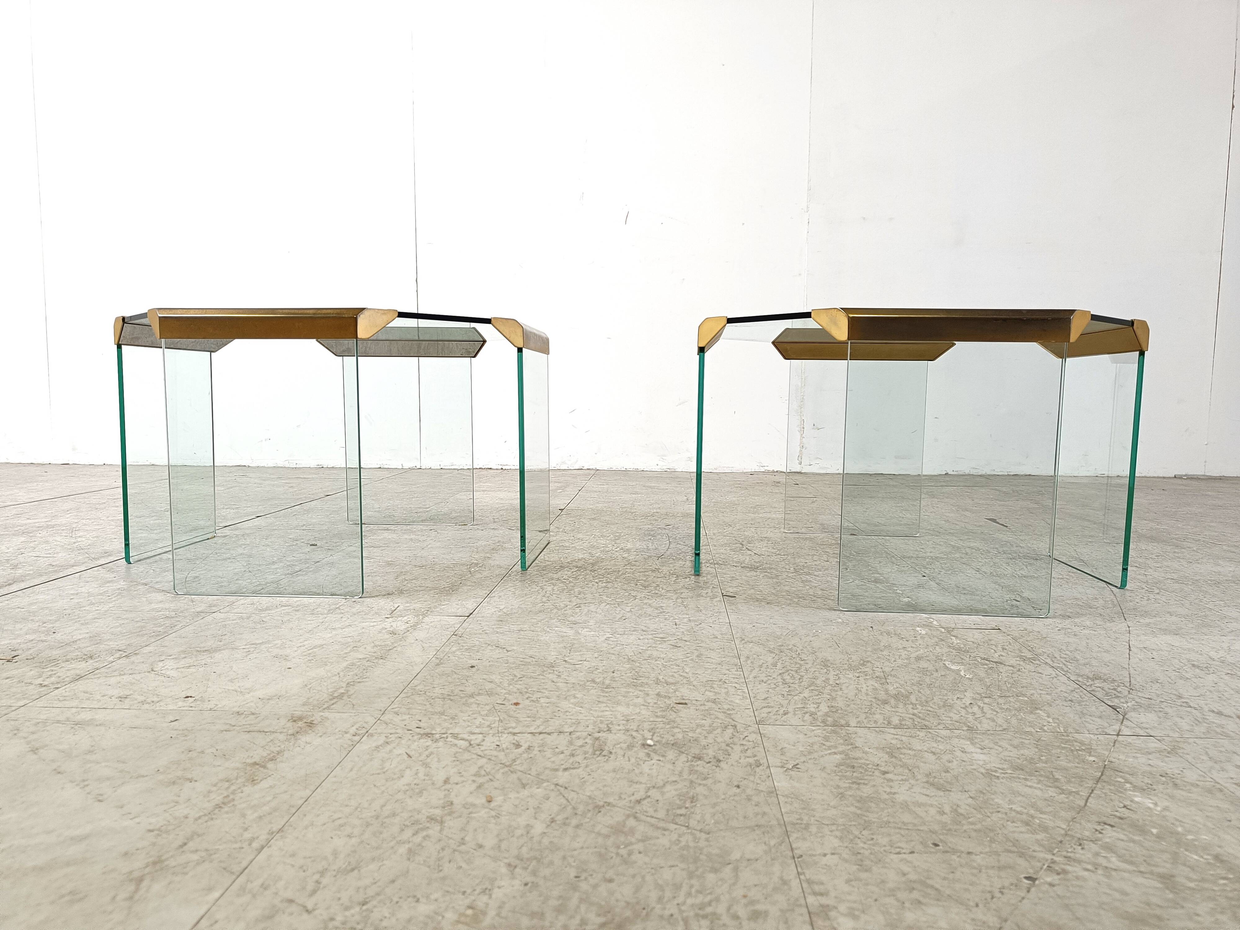 Pair of vintage brass and glass side tables,  1970s