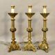Suite de 3 pique cierges montés en lampe bronze