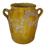 Grande vinaigrette ancienne française à glaçure jaune et verte à motif de pot à confit