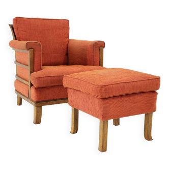 1930s Art Deco Armchair with Tabouret, Czechoslovakia