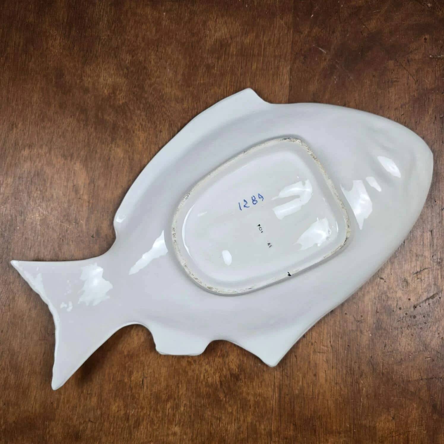 Elegant large vintage fish platter Portugal – Cobalt blue ceramic – 45 cm