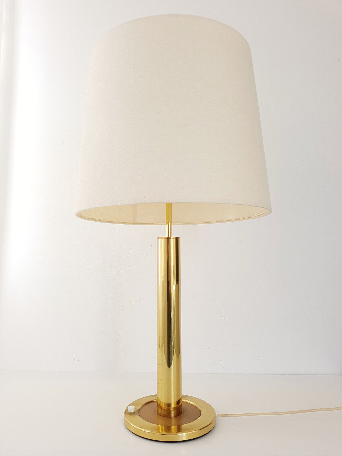Chic living room lamp golden brass & faux leather 1970 adjustable height 70s 70'