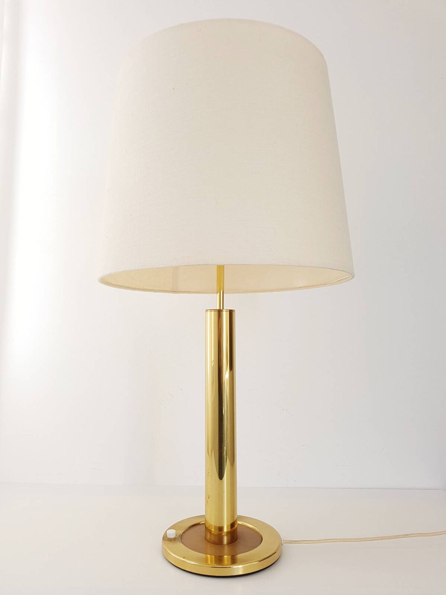 Chic living room lamp golden brass & faux leather 1970 adjustable height 70s 70'