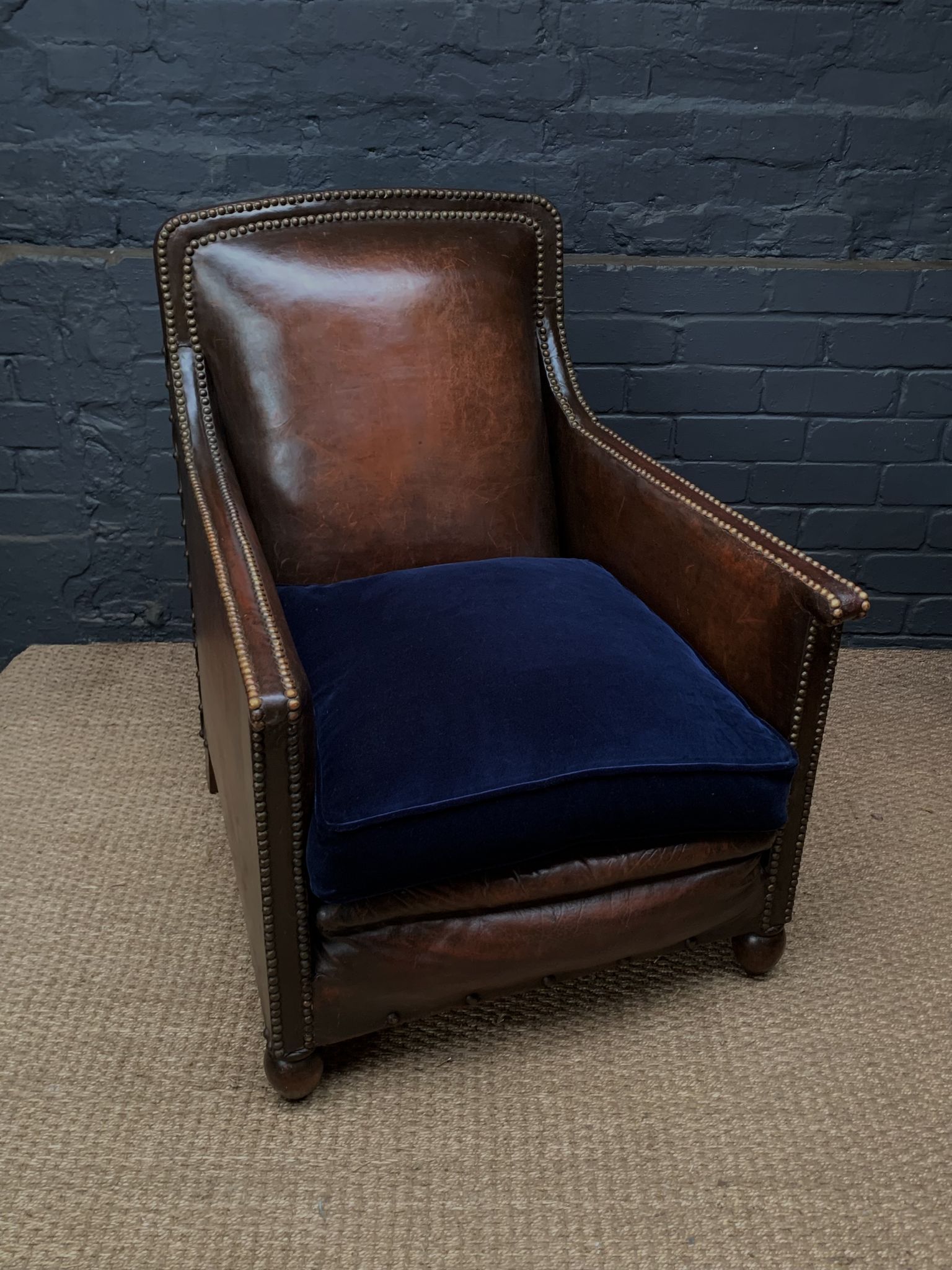 French leather club chair normandy model c1910-1930