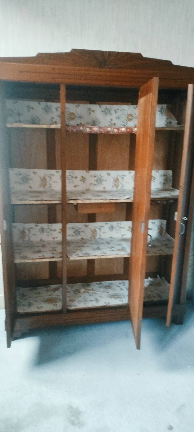 Old art nouveau 3-door wardrobe with mercury mirror