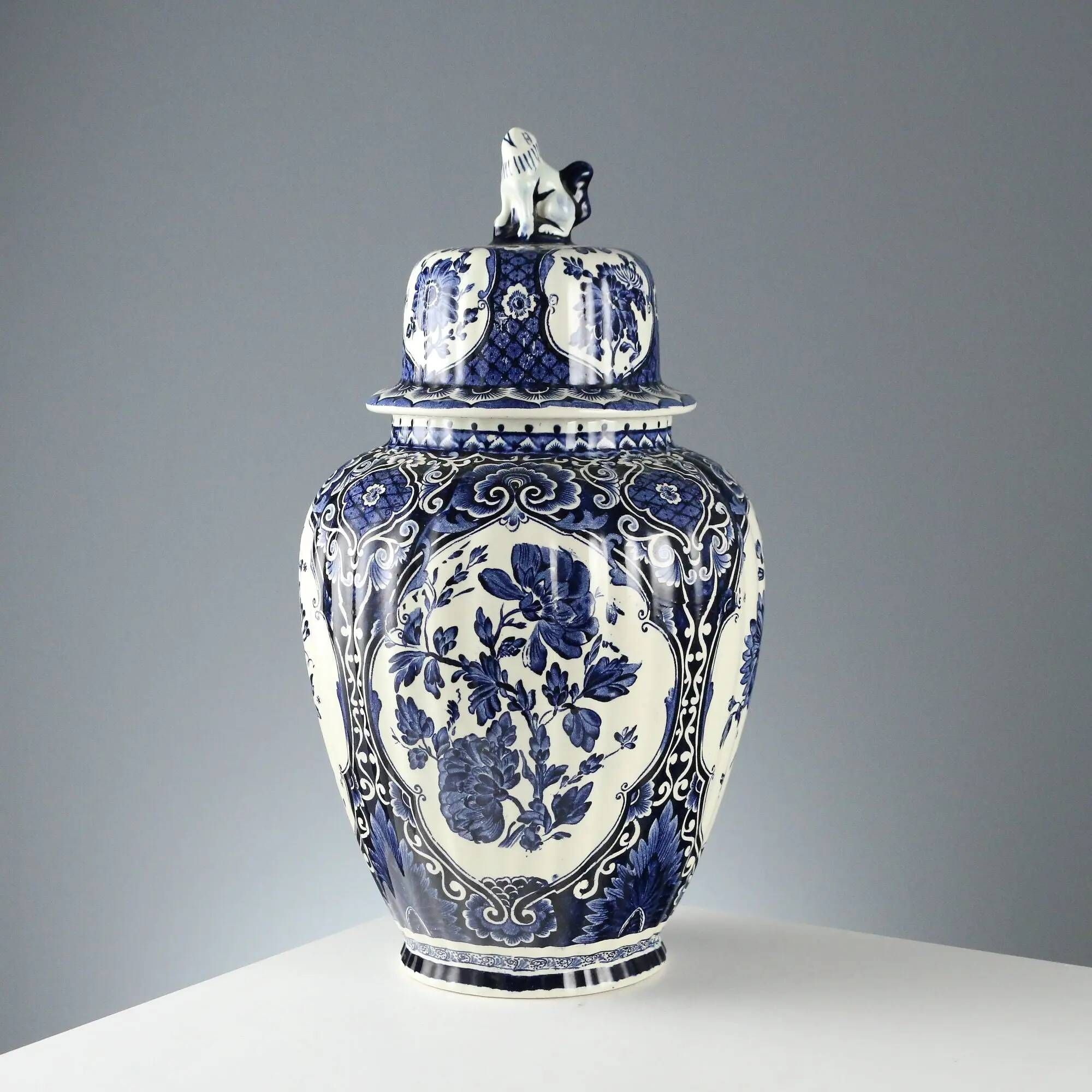 Antique white ceramic vase, decorated, Netherlands, 20th century
