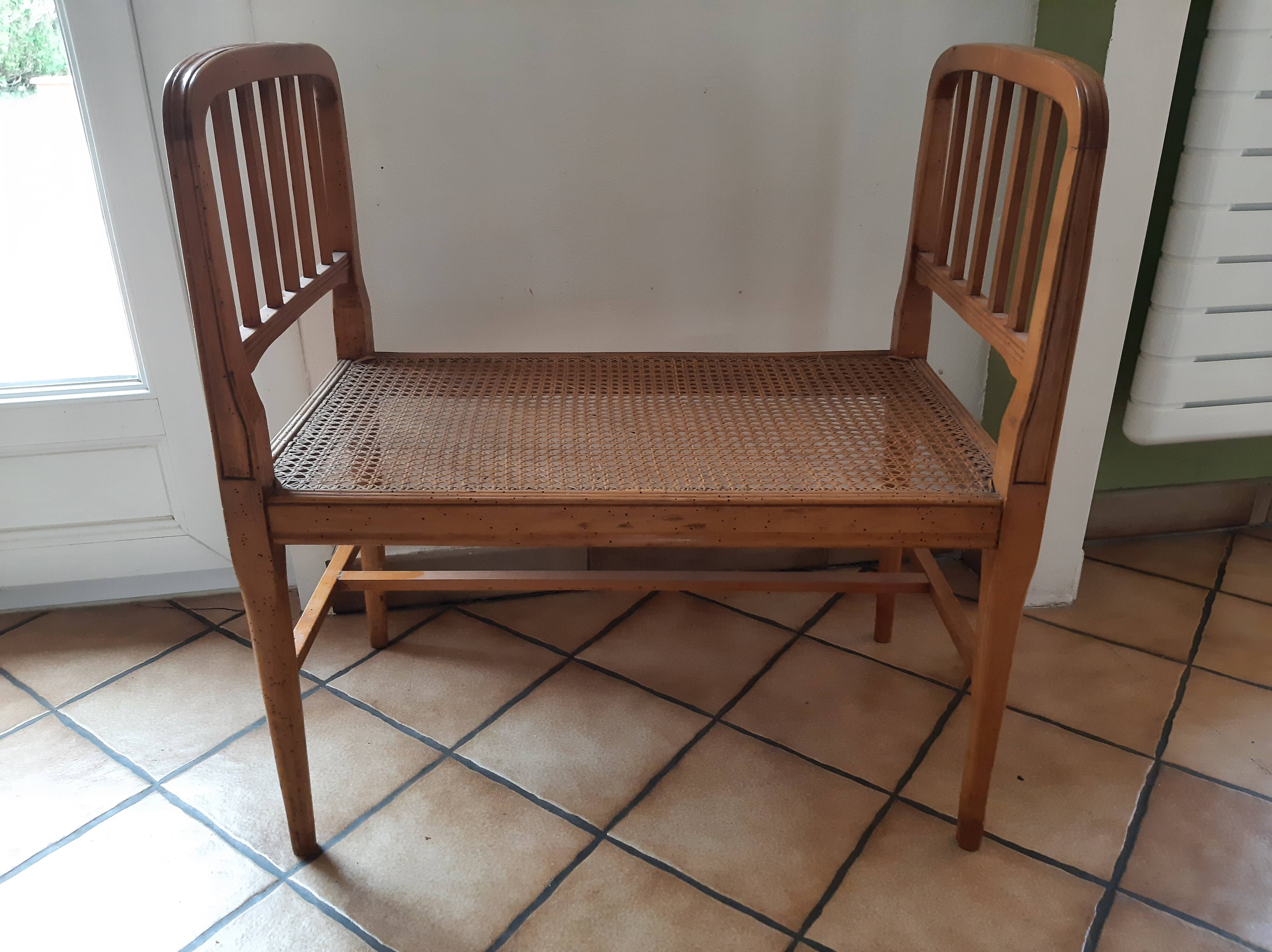 Piano bench end of empire style cane bed