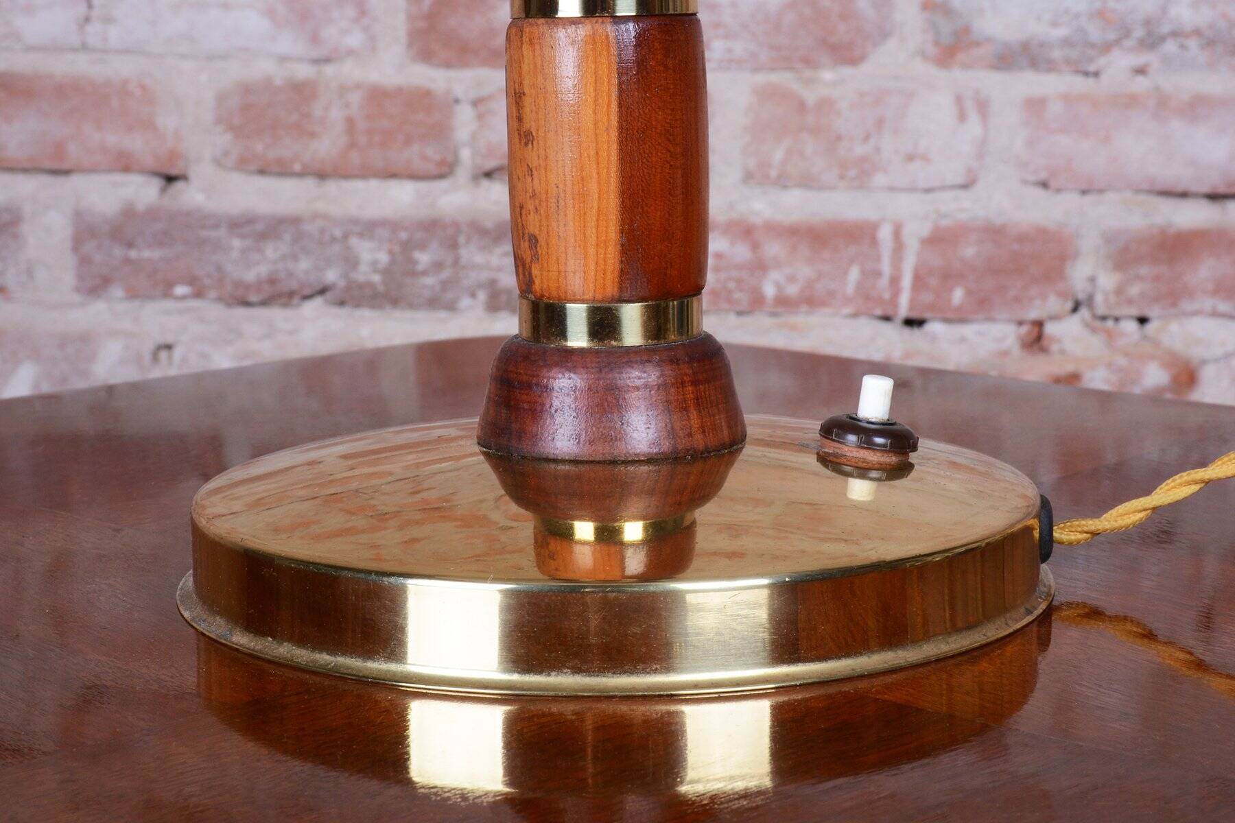 Mid-Century Table Lamp in Walnut, Brass and Glass, Czech, 1960s