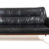 1950s Leather and Teak Wing Sofa by Ib Kofod-Larsen