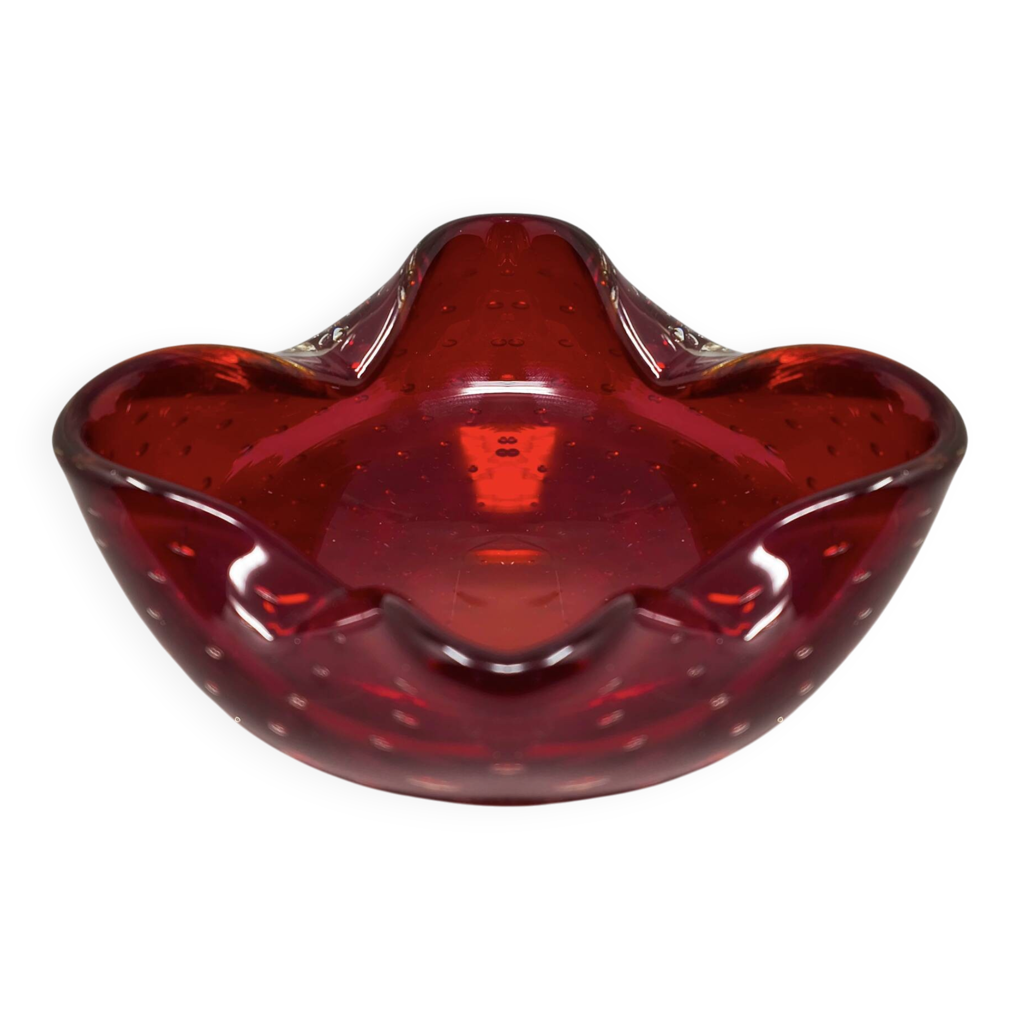 Cendrier ou vide-poches en verre de Murano Bullicante rouge des années 1960 par Fla