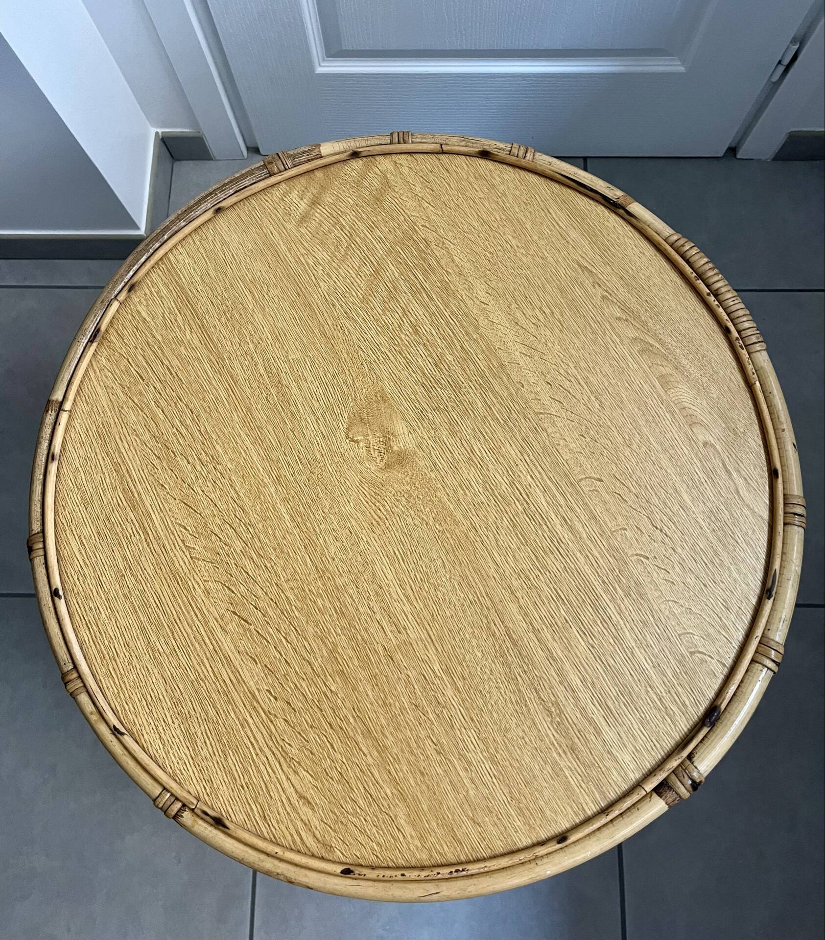 Table basse ronde rotin années 60