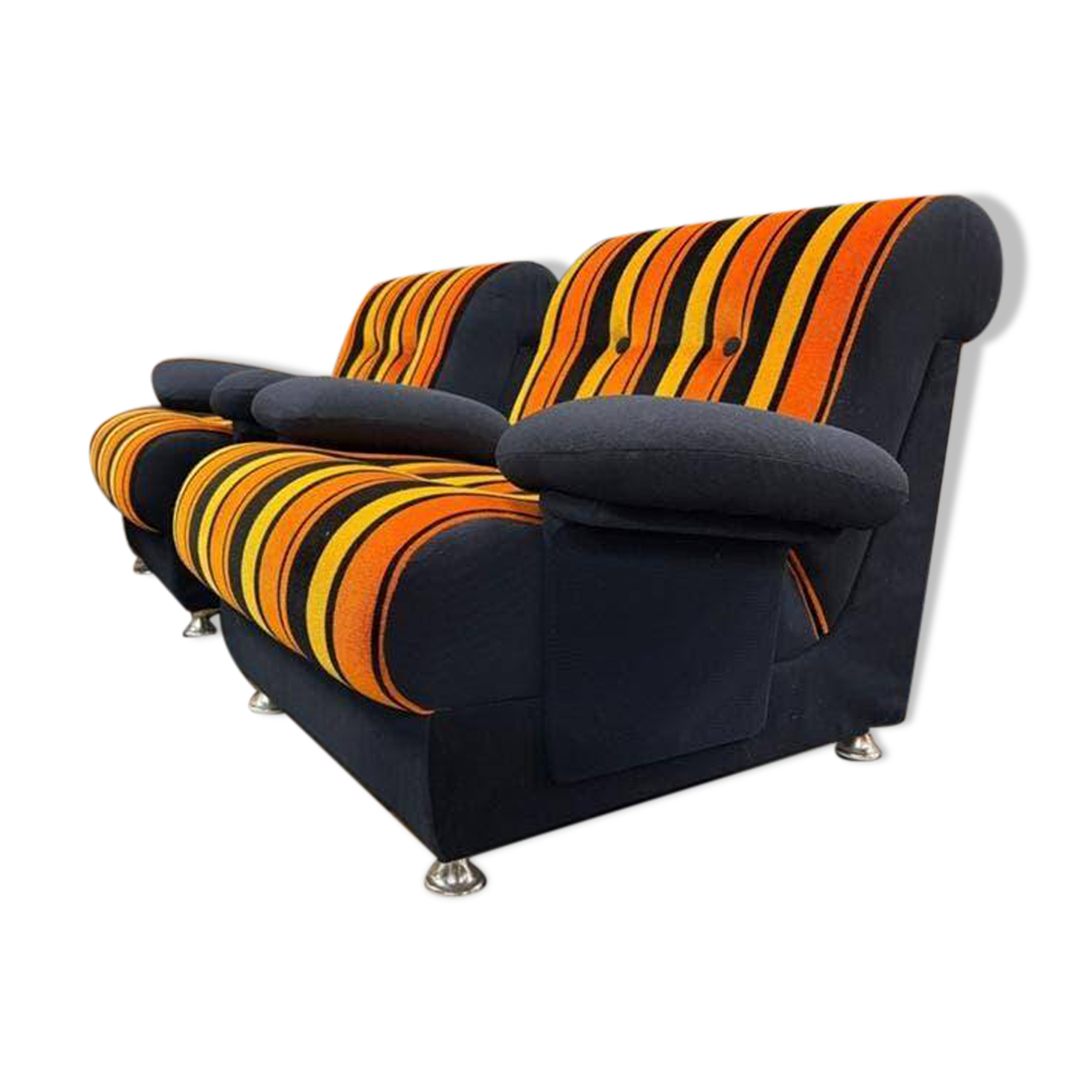 Set de 2 fauteuils vintage orange et noirs space age