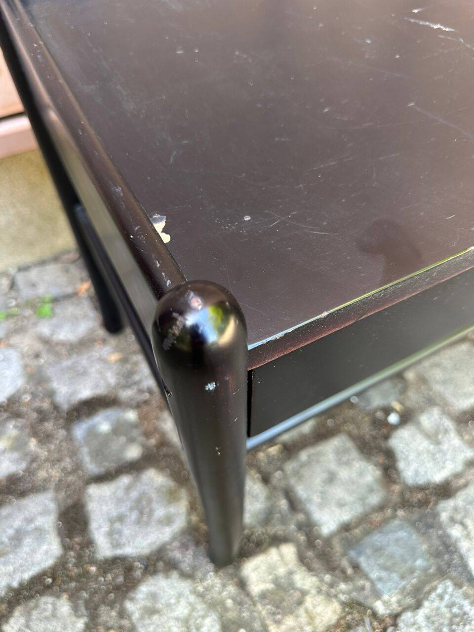 Vintage bedside table from the 1980s in black wood.