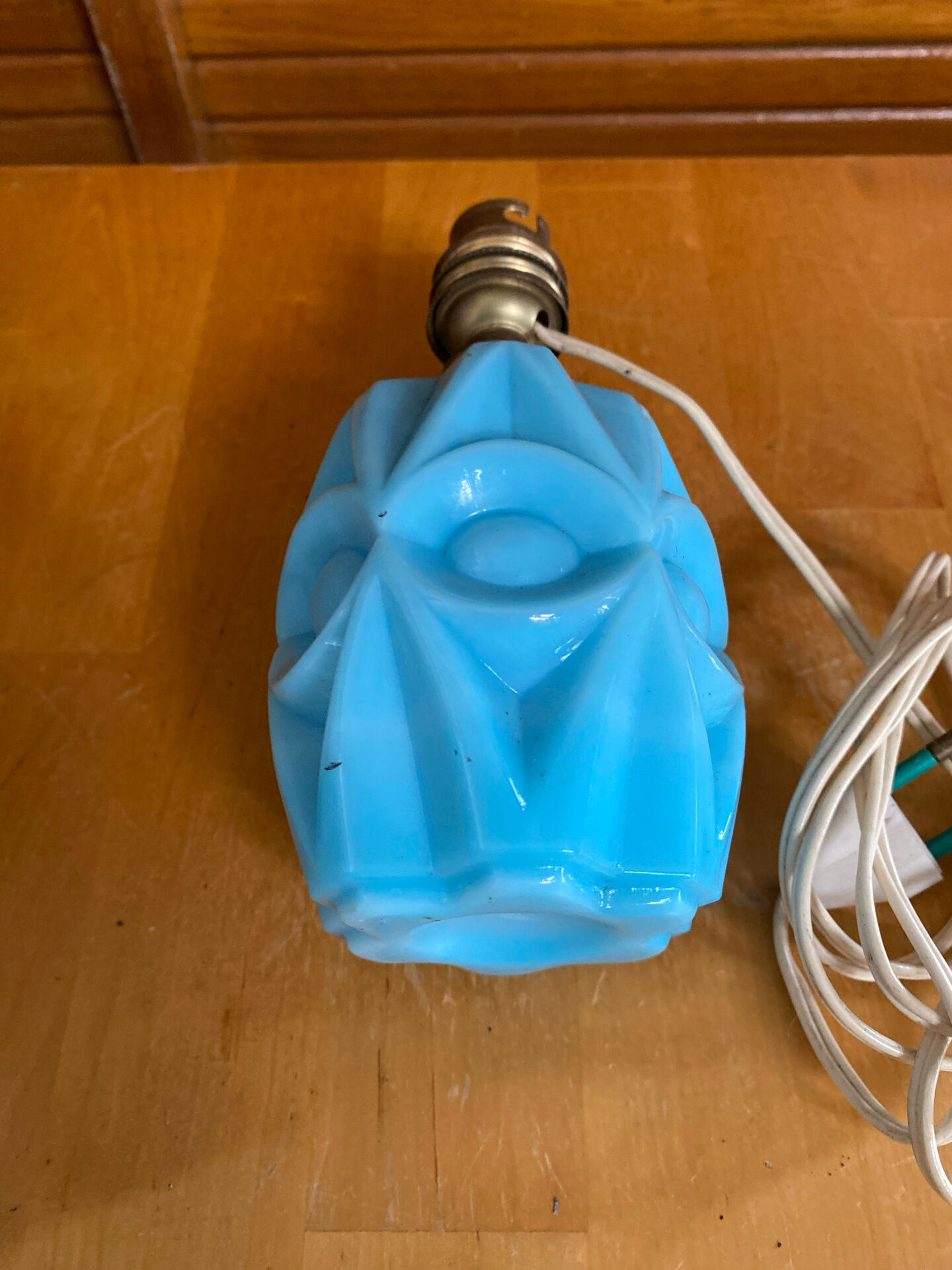 Foot of an old fair lamp chatard moulded blue glass vintage #e495