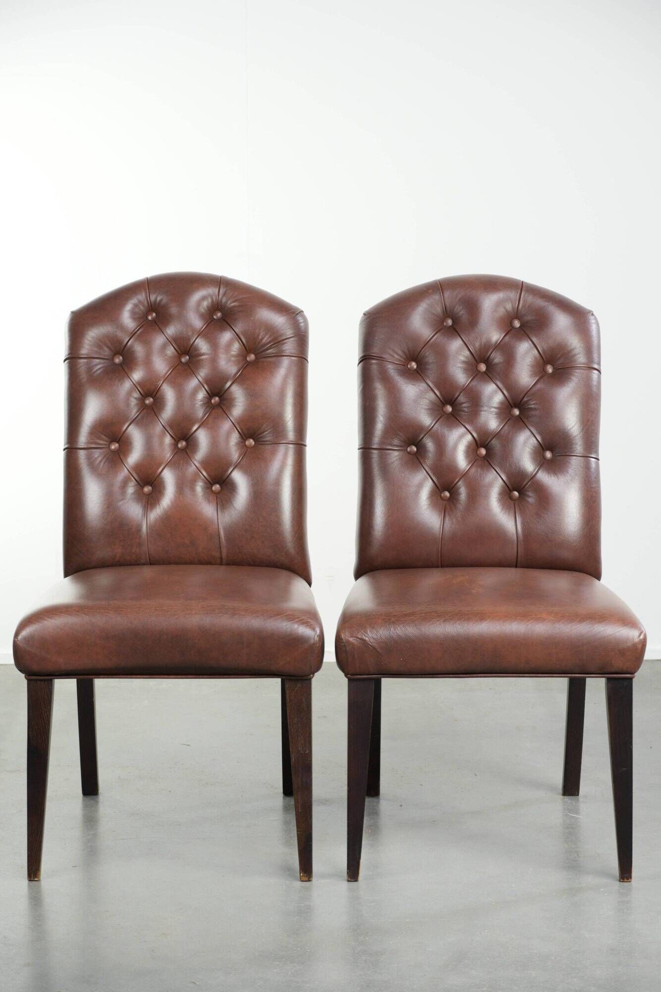 Set of 4 vintage cowhide leather chesterfield dining chairs