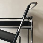 Wassily tubular armchair in chrome & black leather, designed by Marcel Breuer in 1970.