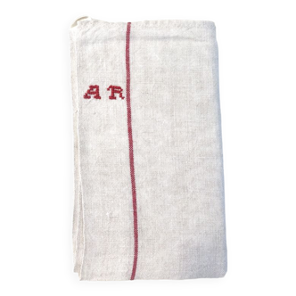 Monogrammed hemp tea towel, 1950
