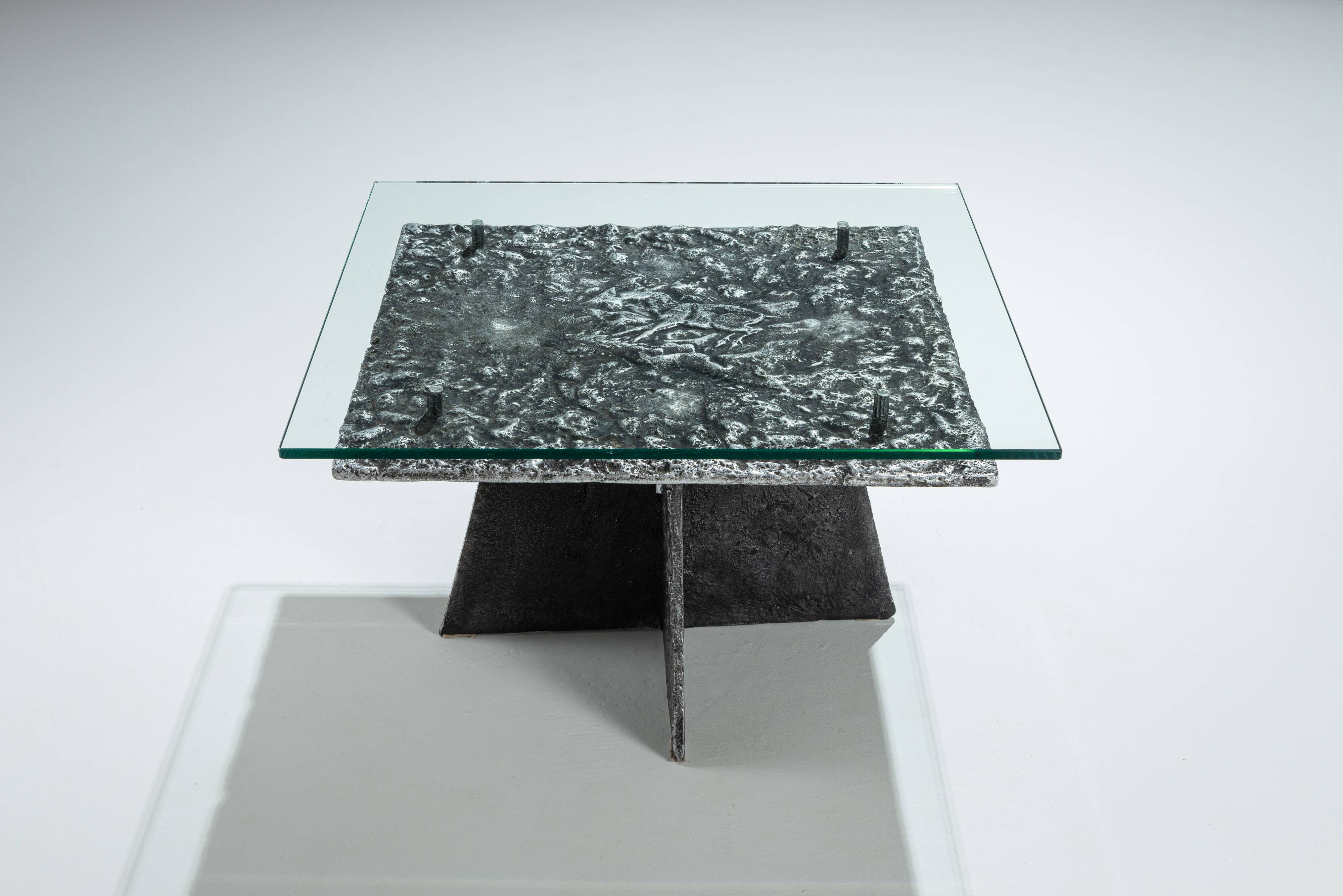 Heavy cast aluminium brutalist coffee table