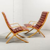 Padded Red Leather High Back AX Lounge Chairs by Hvidt and Molgaard Nielsen