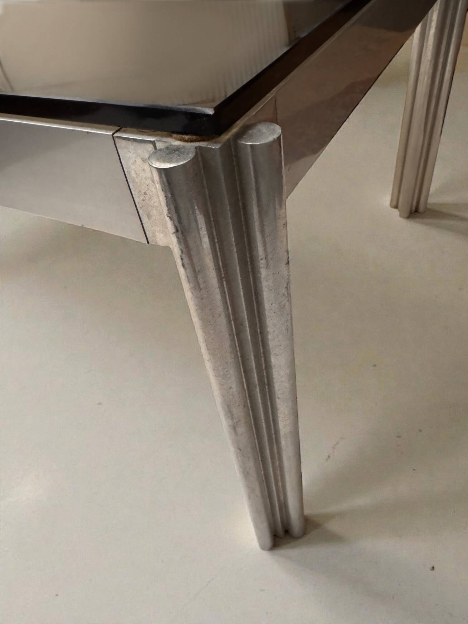 Aluminium coffee table with smoked glass by Georges Ciancimino, 1970.