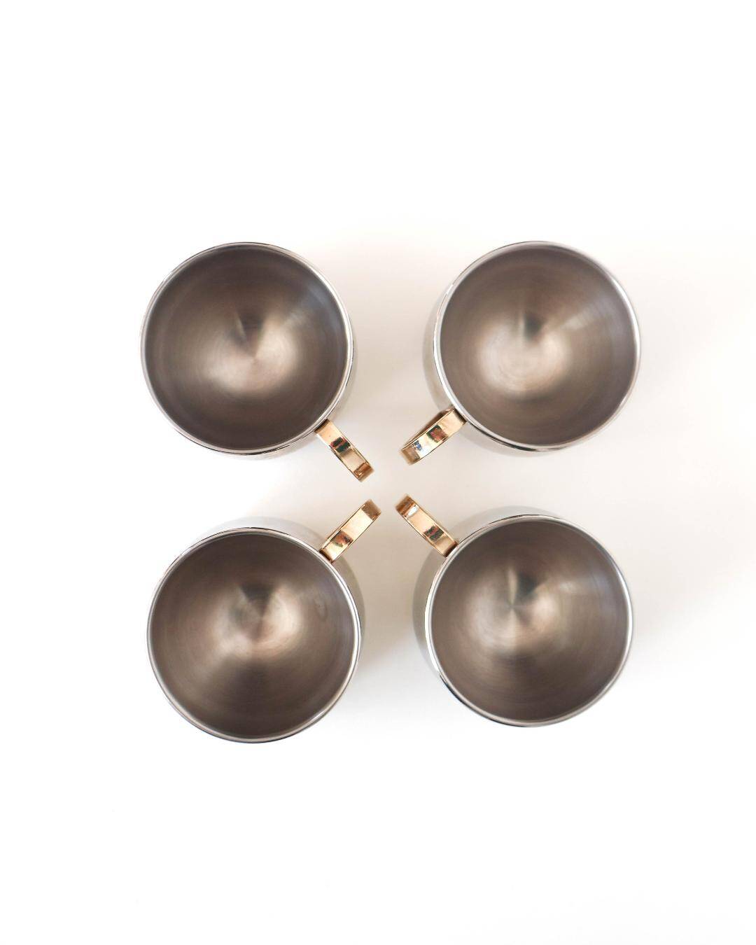 Set of 4 double-walled stainless steel espresso cups and saucer Made in Italy, Design 1970