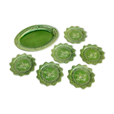Lot service 6 dessert plates and 1 green dish Bordallo Pinheiro Portugal rabbit rabbit vintage