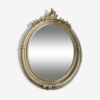 Miroir ovale en bois doré 38x55cm