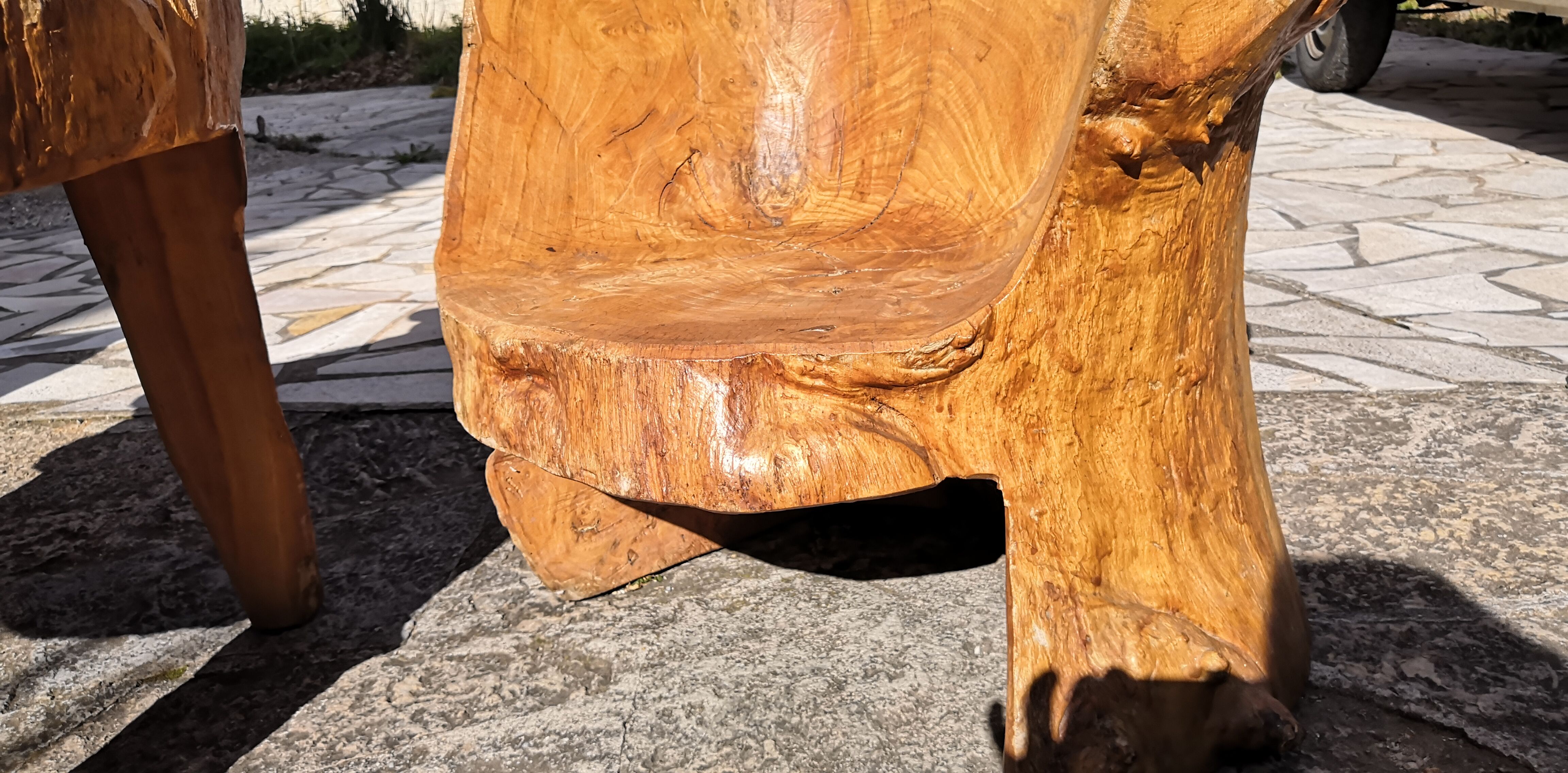 Living room 2 armchairs & coffee table in elm brutalist design 1950