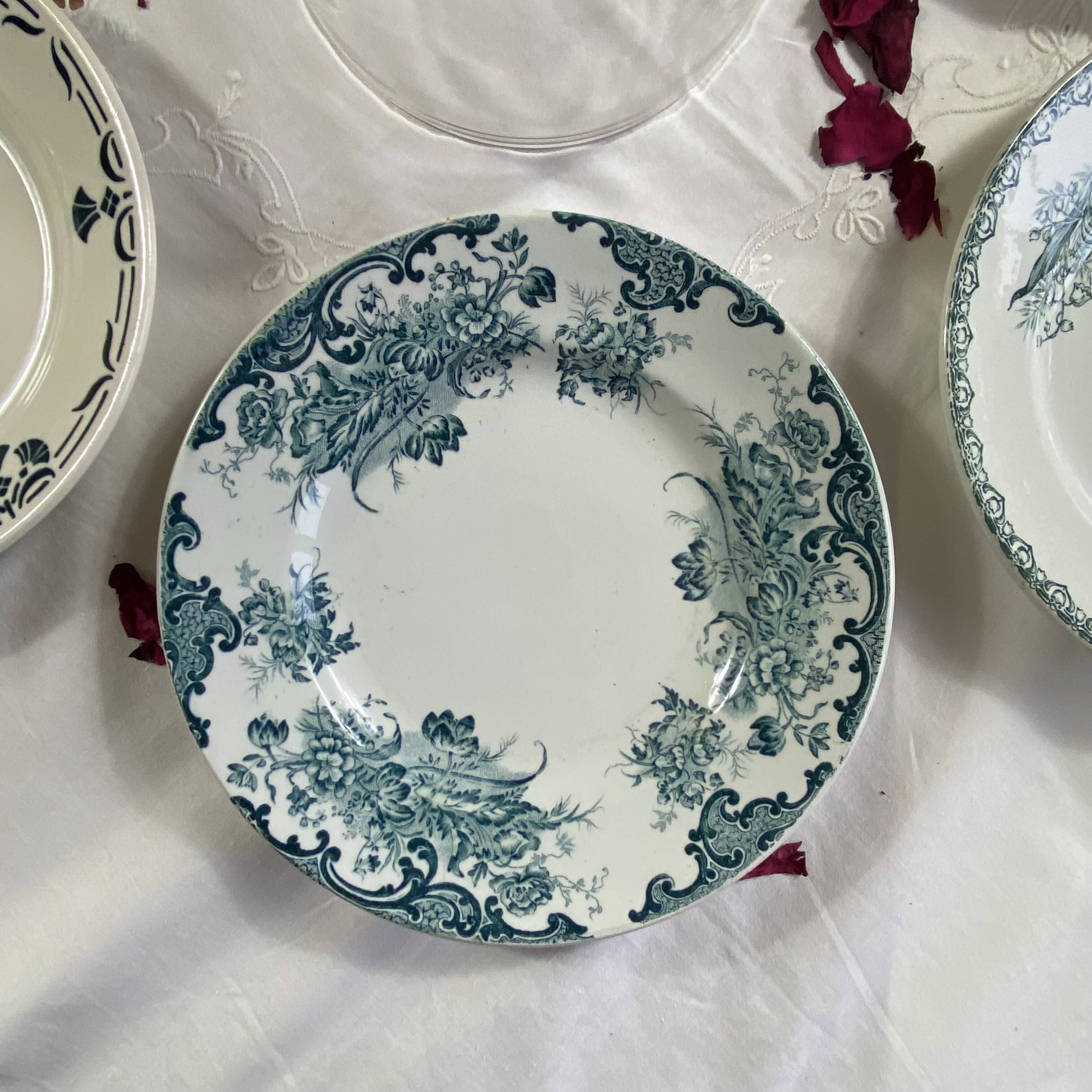 Set of 6 mismatched antique earthenware dinner plates