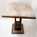Pedestal table in wood and marble
