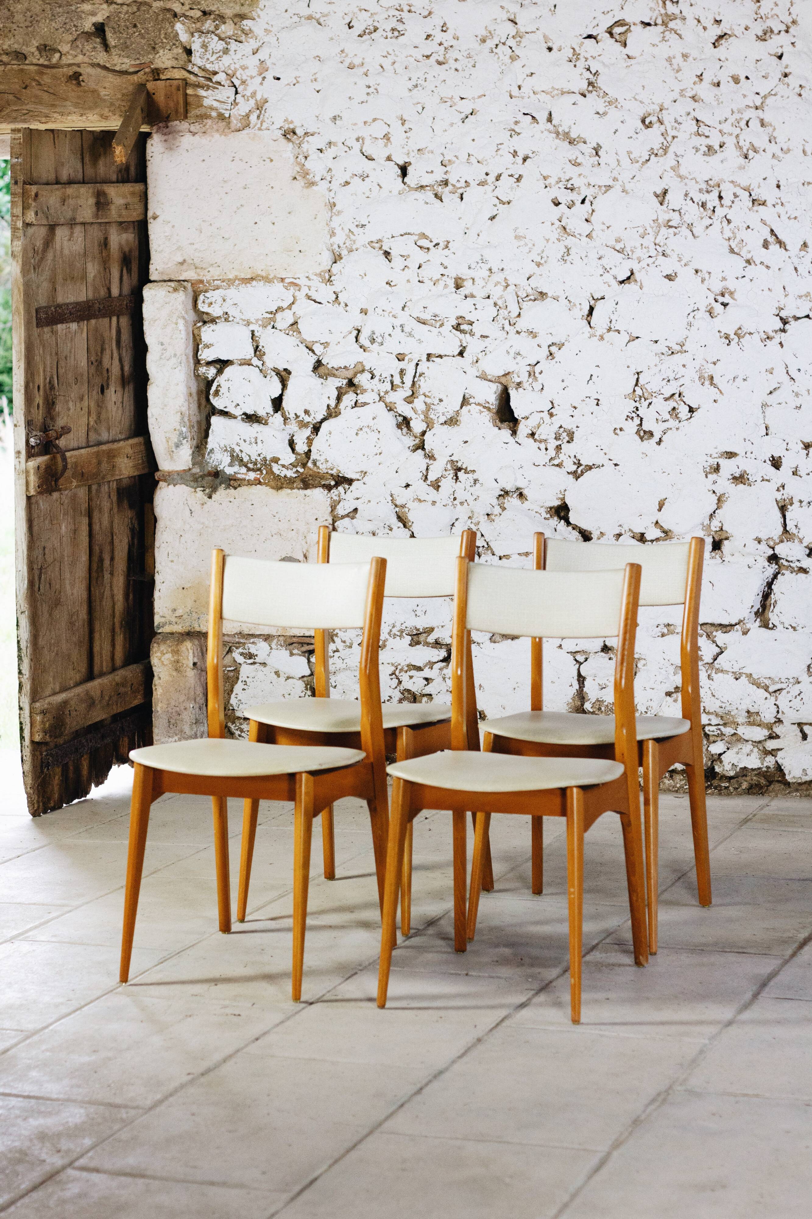 4 Danish chairs in beech wood and skai, 1960