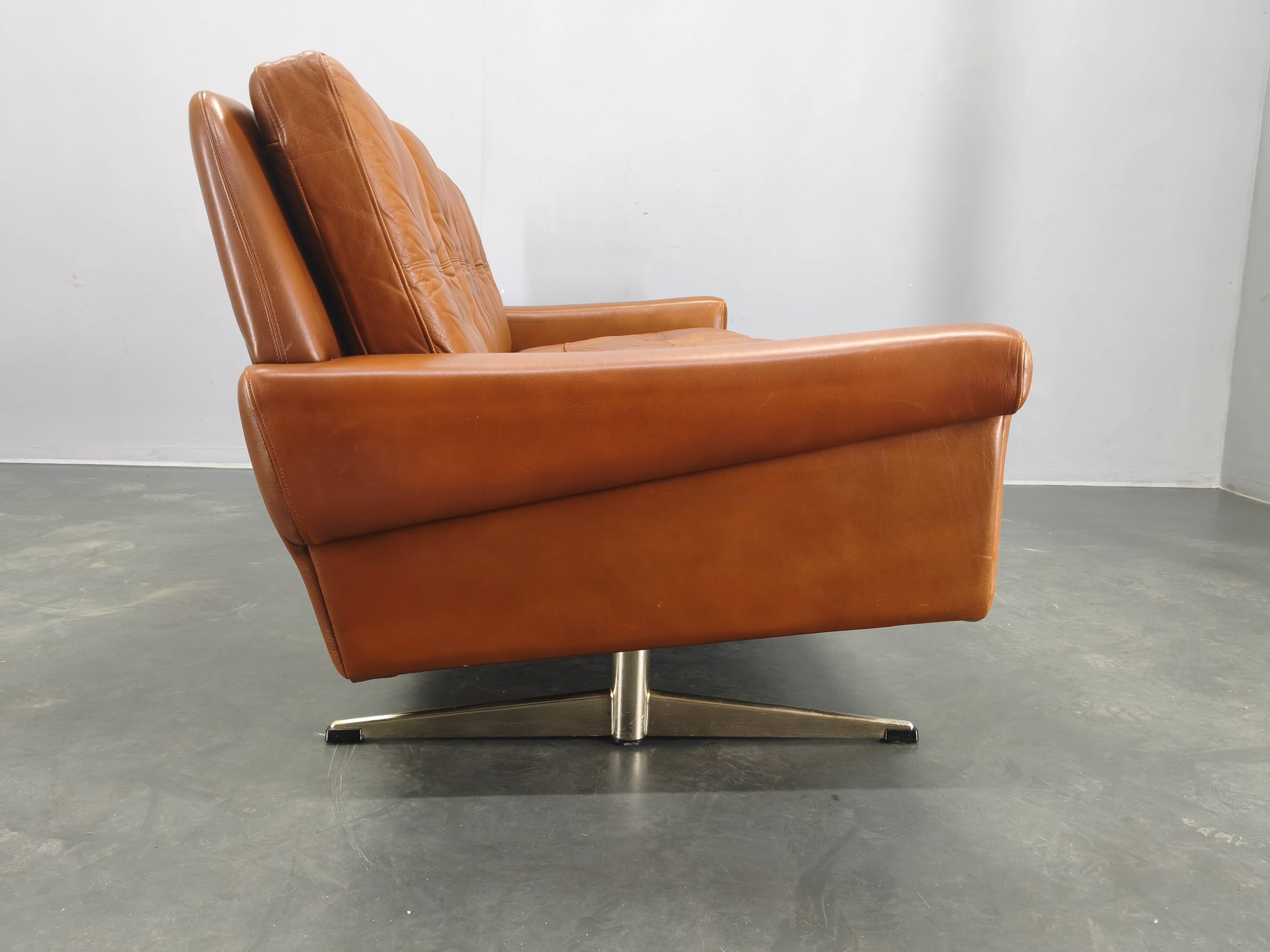 Svend Skipper Danish Leather Sofa Cognac Chrome, 1960s