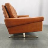 Svend Skipper Danish Leather Sofa Cognac Chrome, 1960s
