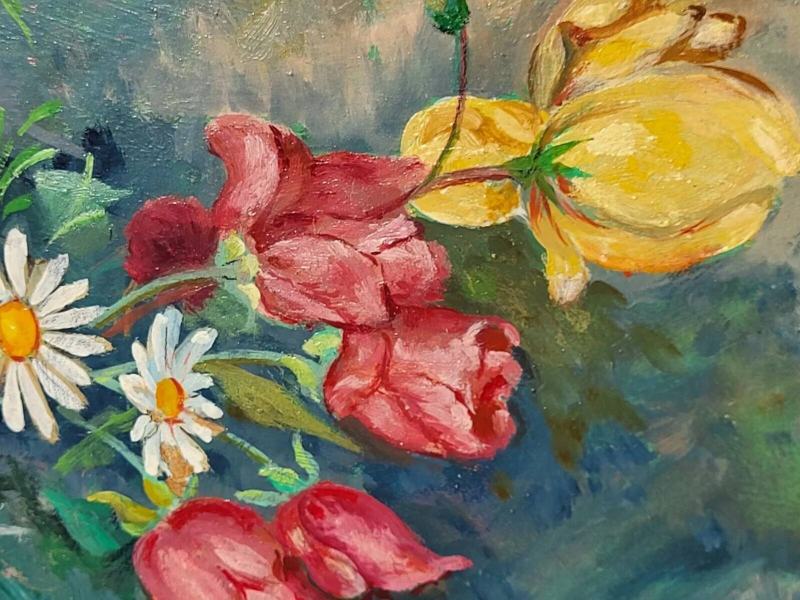 Vintage Original Still Life Flower Bouquet Vase Painting