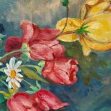 Vintage Original Still Life Flower Bouquet Vase Painting