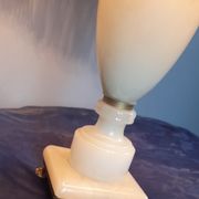 Table lamp, yellow marble and brass foot, silk pagoda lampshade, doubled, vintage, ht 40 cm