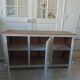 Vintage low sideboard with 3 doors, pearl gray patina, wooden top.