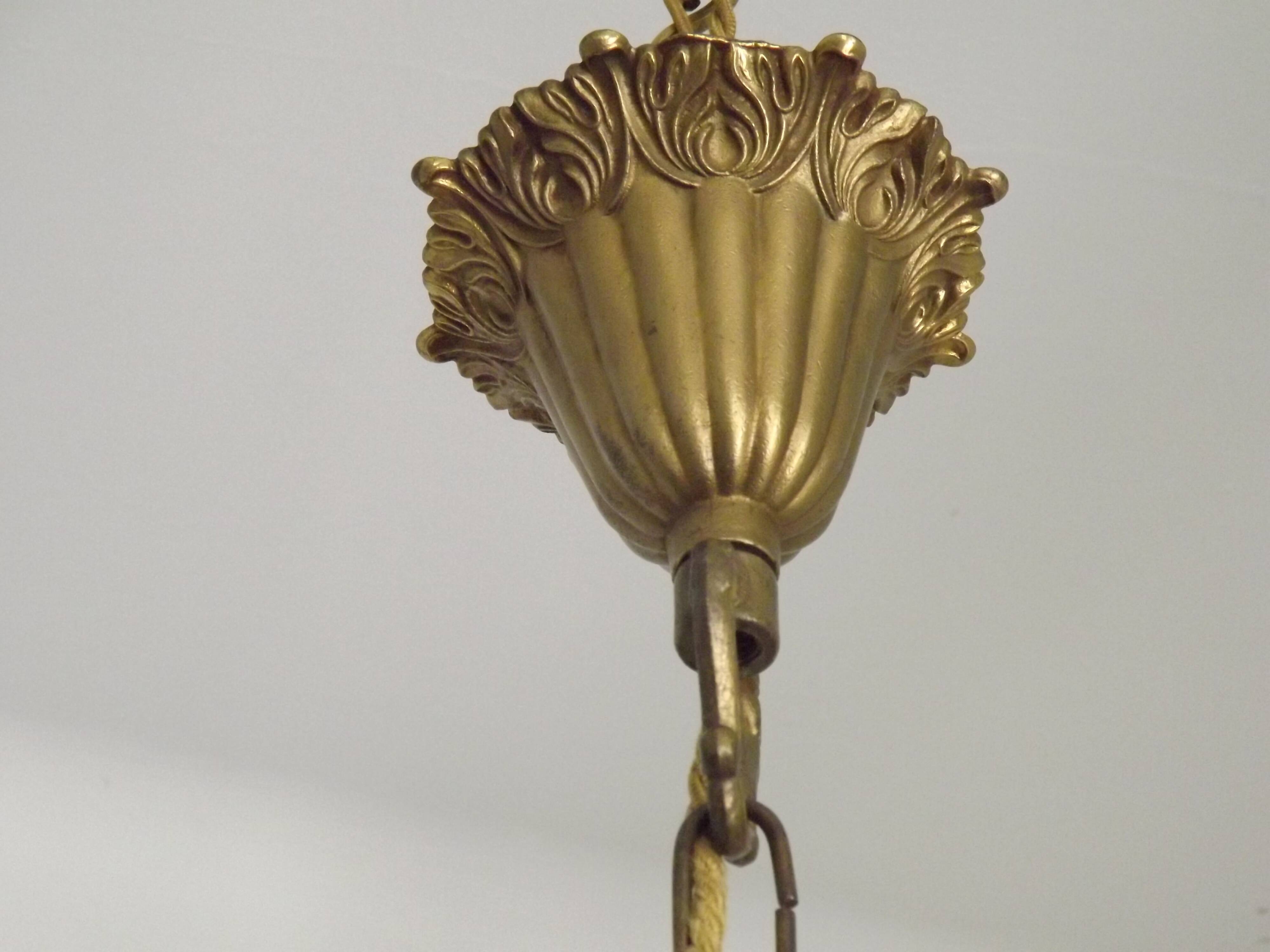 French Art Nouveau 5-Light Bronze 3 sided Crystal Cage Chandelier
