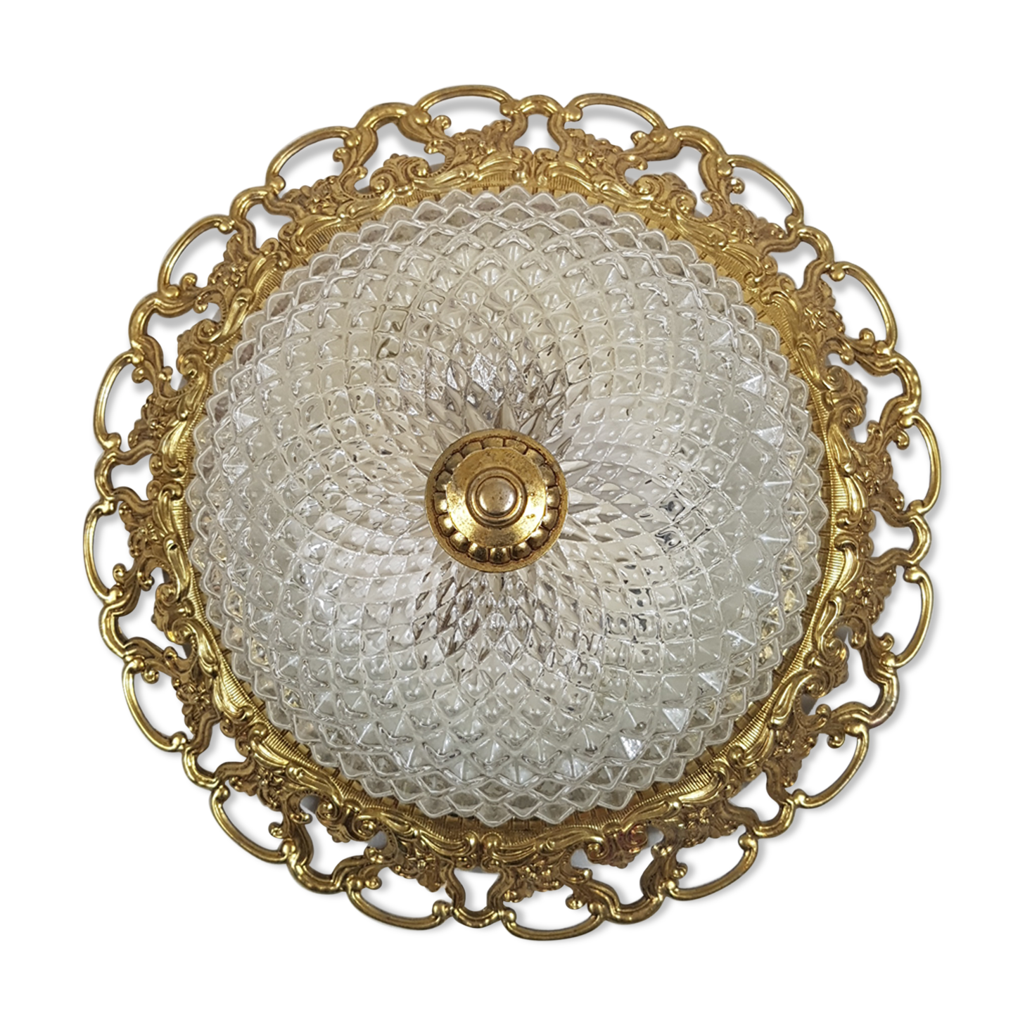 Golden mount and glass globe ceiling light