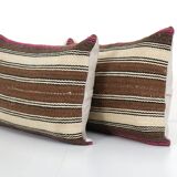 Kilim pillow cases made from a vintage anatolian handwoven textile - matching oblong lumbar brown