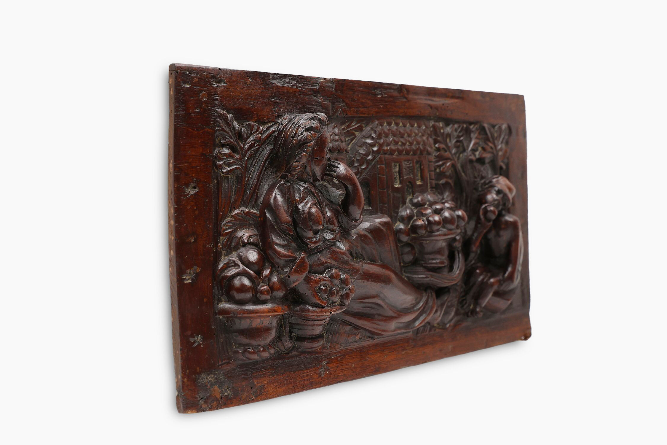 Gothic Hand Sculpted Panel in Oak, Belgium, 17th Century