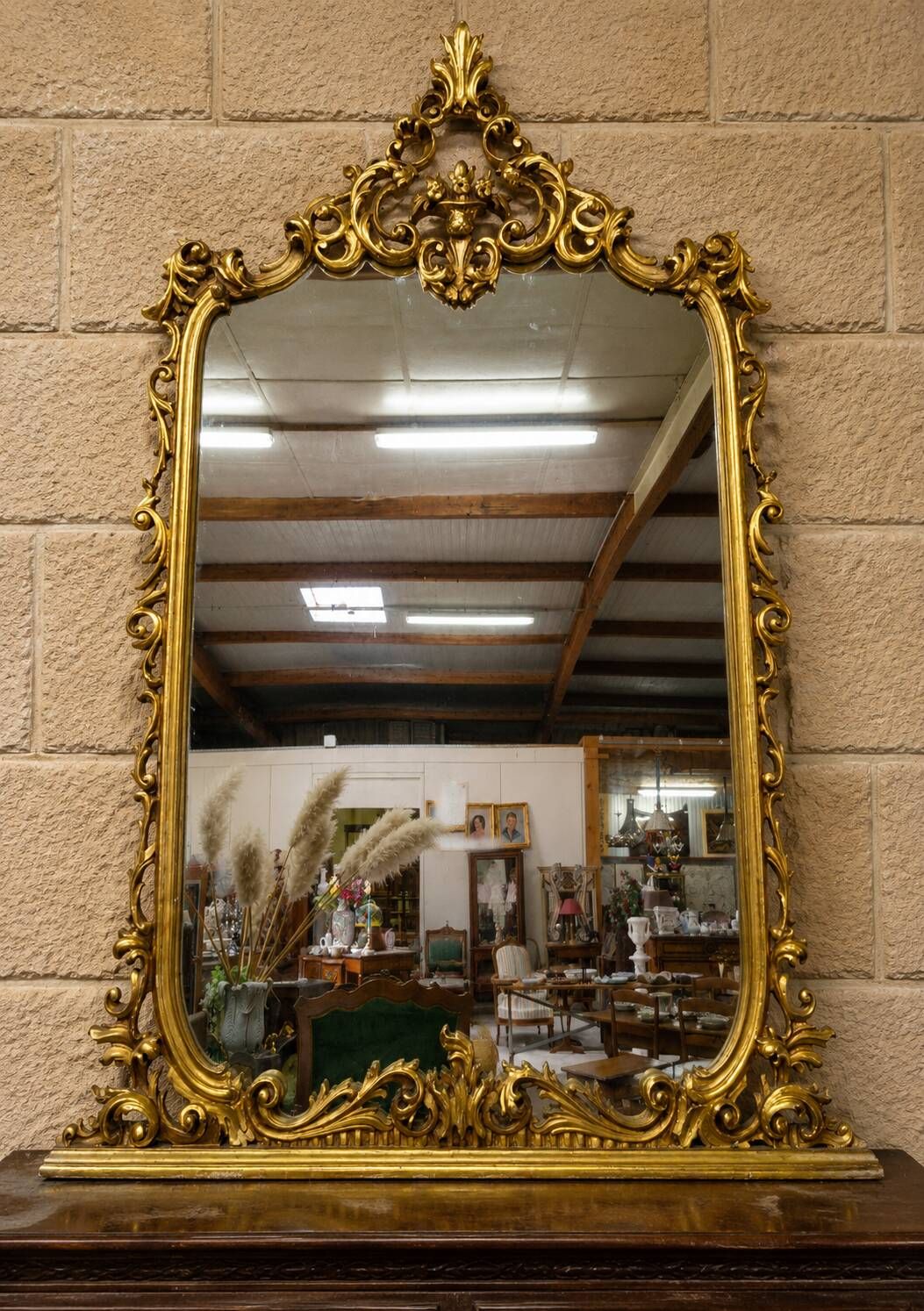 Large carved and gilded wooden mirror – Rococo decor – 20th century