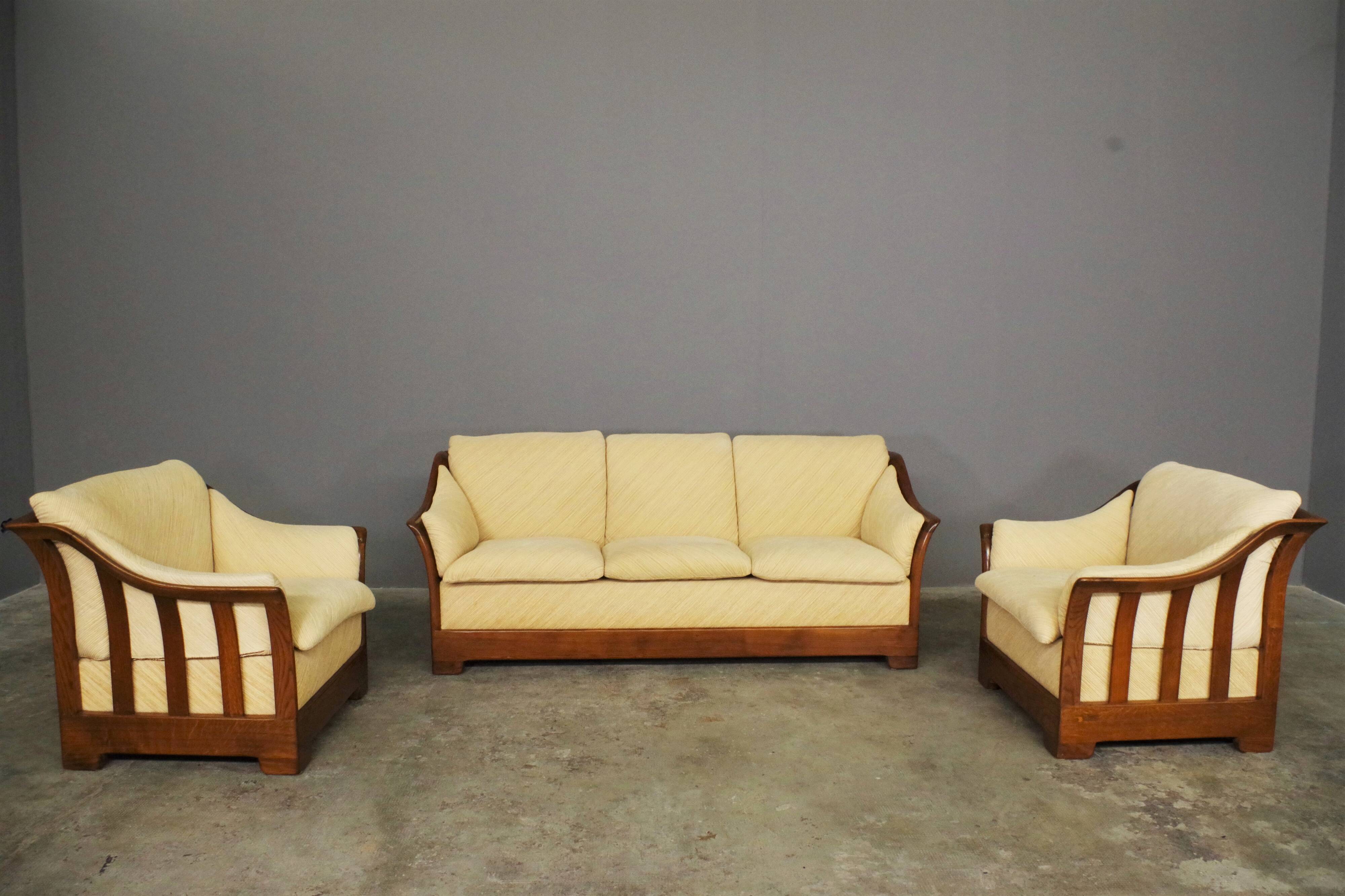 Wooden sofa and armchairs by Mobil Girgi, 70s. Set of 3