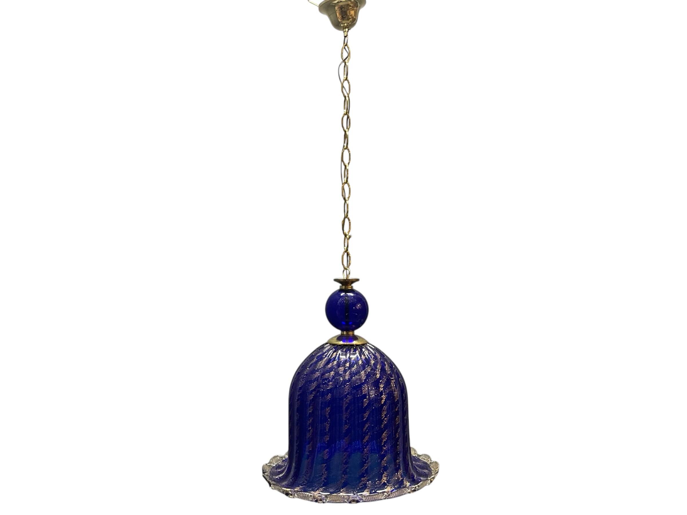 Lustre en verre de Murano bleu cobalt vintage, Italie, années 1980.